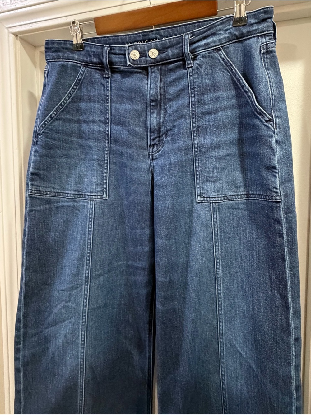 American Eagle Outfitters Stretch Super High-Rise Baggy Wide Leg Jeans Size 12 R - Picture 5 of 13